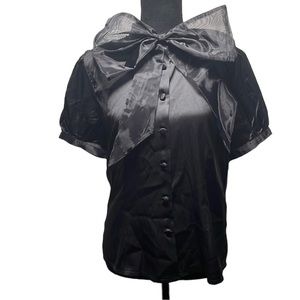 Voodoo Vixen Short Sleeve Button Front Top with Bow
